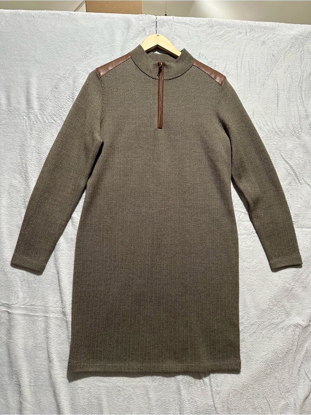 NWT Lauren Ralph Lauren 100% Wool 1/4 Zip Knit Dress Leather Trim XL